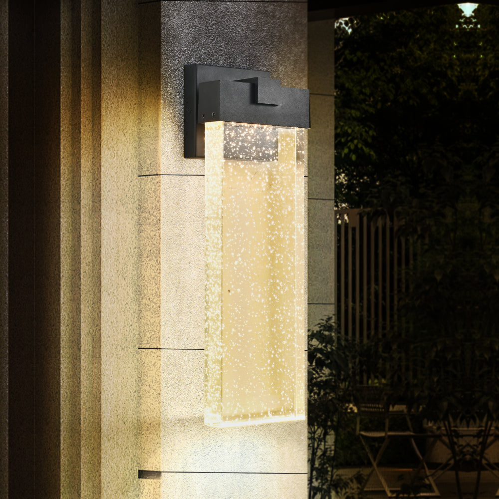 18"(H) 1-pack 12W Modern Outdoor Wall Light Fixture, Weatherproof LED Wall Sconce with Bubble Crystal, Black Finish, Up and Down Lighting for Porch, Patio, and Garden