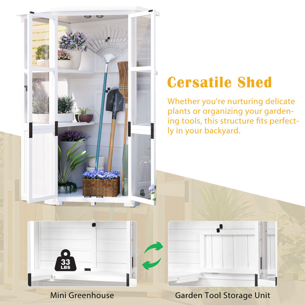 [Assembly Video Product] TOPMAX 63'' Height Garden Wood Storage Cabinet Outdoor Tool Storage Shed, Mini Greenhouse Cold Frame with Waterproof- Roof and Lockable Door for Backyard,Patio, Lawn, White