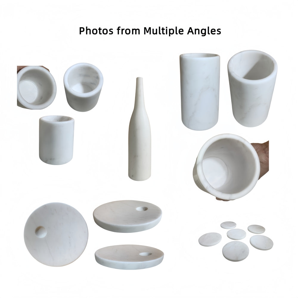 White natural marble dining room accessories set, natural stone, luxury 10 pcs set, genuine marble, real marble