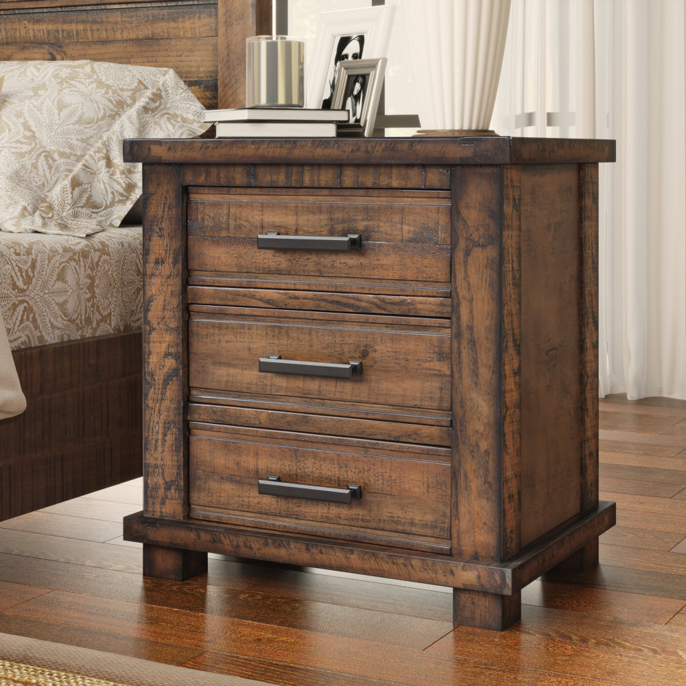 Rustic Three Drawer Reclaimed Solid Wood Farmhouse Nightstand (old sku:WF298401AAD)