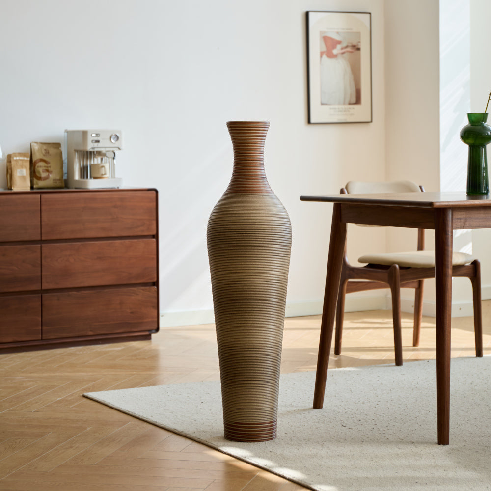 39-Inch-Tall Vase, Brown Decorative Floor Vase, Classic Neat Floor Vase Tall Freestanding Flower Holder, Artificial Rattan Vase, PVC Floor Vase, Flower Holder for Home Decor