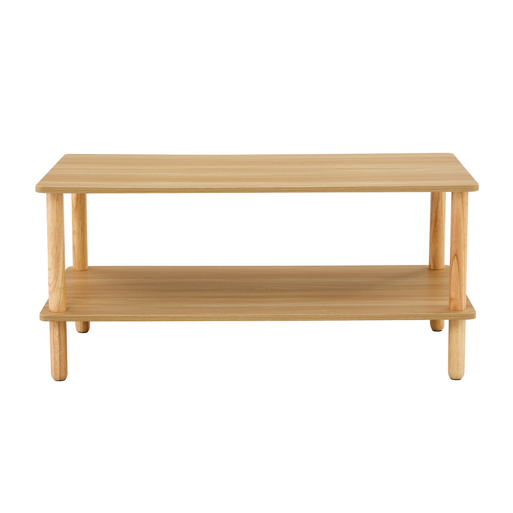 Modern 2-Tier Coffee Table for Living Room Furniture,Rectangular Center Table with Open Storage Shelf,Rounded Rubberwood legs,Stable and Durable,Easy Assembly