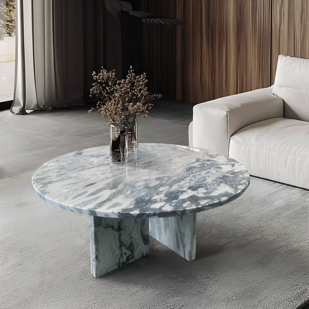 Blue gray natural marble coffee table, small table, living room table, natural stone, Ø27.6 h12.6 Inch/Ø70 h32 cm, genuine marble, real marble