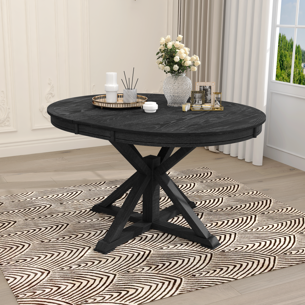TREXM Retro Functional Extendable Dining Table with a 12" Leaf for Dining Room and Living Room (Natural Wood Wash)