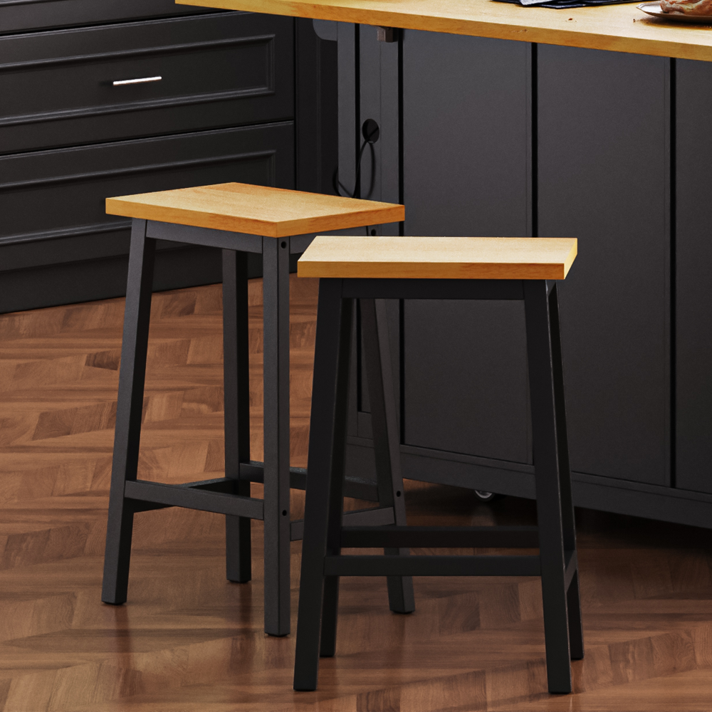 K&K Solid Wood Bar Stools (Not Cheap Iron), 25.6" Tall Set of 2 Bar Chairs, Kitchen Counter Stools with Footrests, Farmhouse Stools for Dining Room, Kitchen, Counter, White