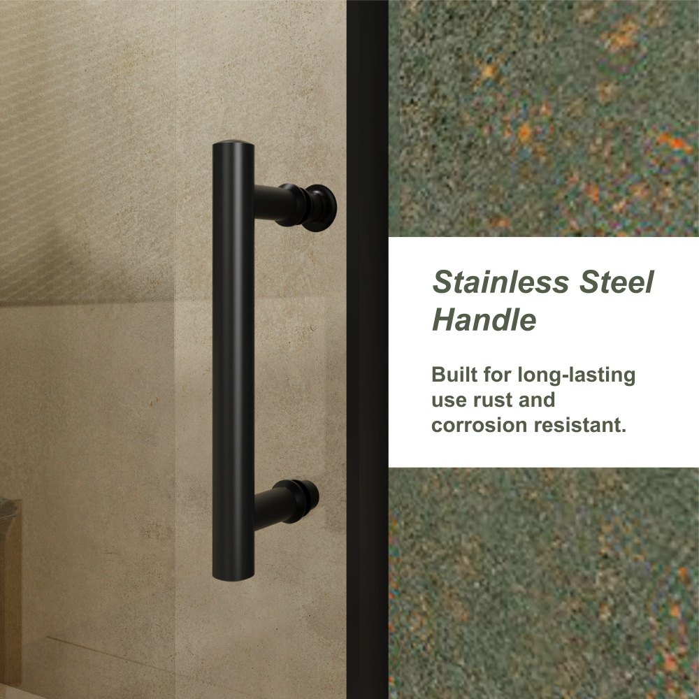 60.in W x 72.in H Single Sliding Shower Door, 1/5 inch Thick Clear Tempered Glass Shower Door with Stainless Steel Handle, Black