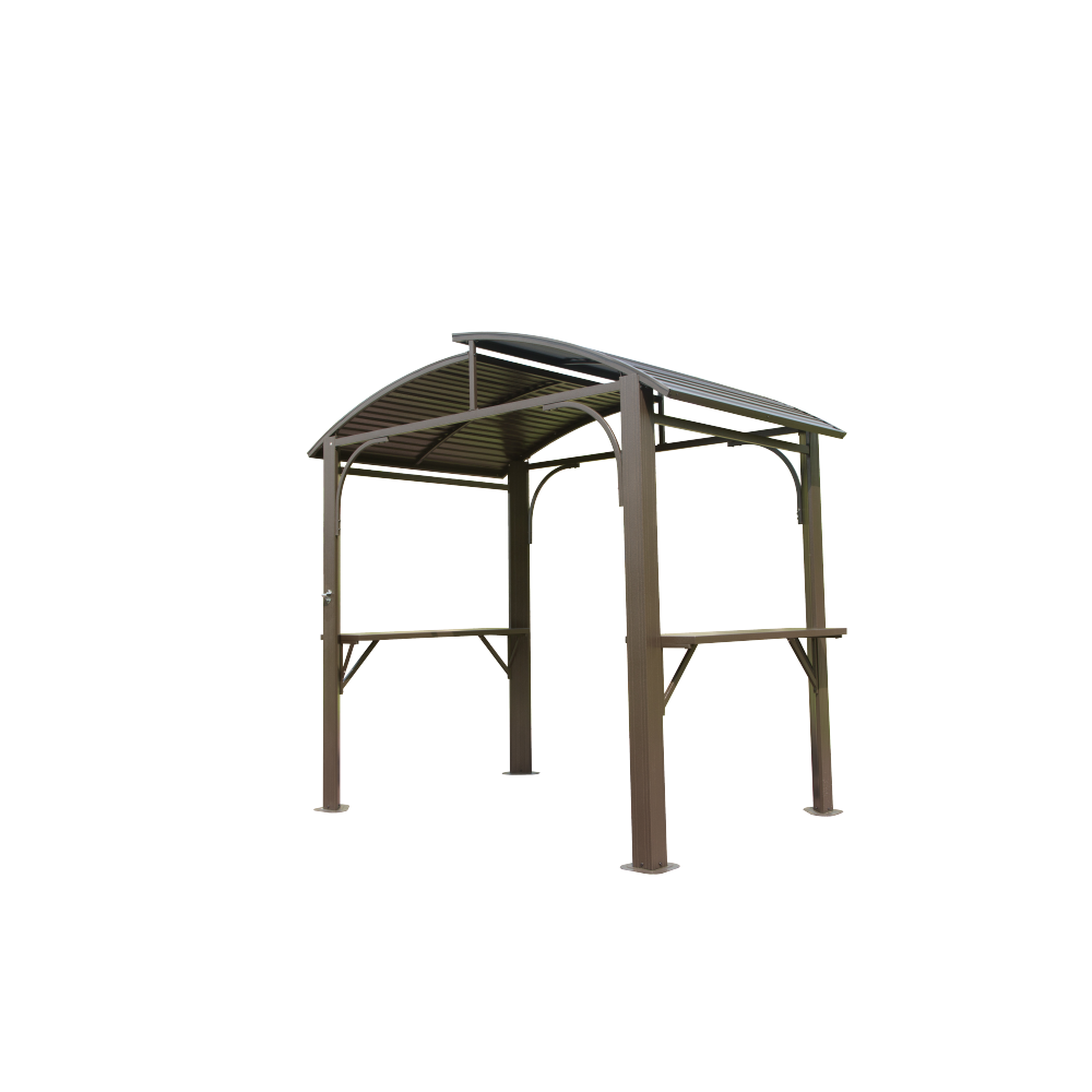 8×5FT Hardtop Grill Gazebo, Outdoor BBQ Gazebo w/Galvanized Steel Double Roof, Permanent Sun Shade Grill Canopy Shelter with 2 Side Shelves and Ceiling Hook for Patio Deck Yard Garden (Grey)