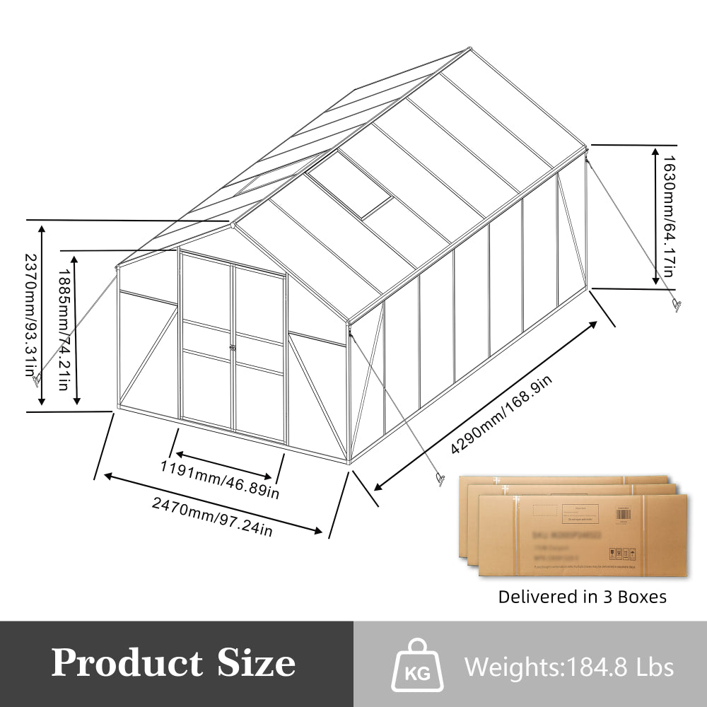 Newly marketed Gain height windproofaluminum greenhouse 8x14 FT Polycarbonate Greenhouse Raised Base and Anchor Aluminum Heavy Duty Walk-in Greenhouses for Outdoor Backyard in All Season