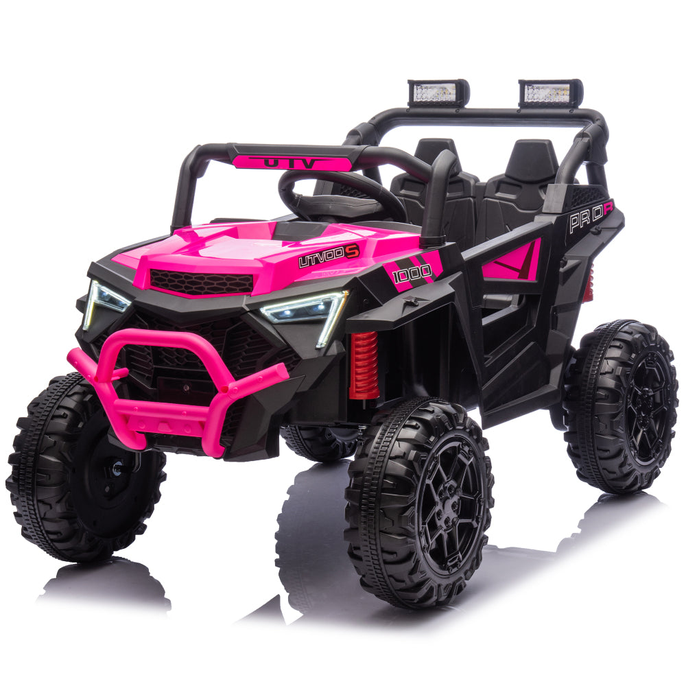 24V 400W Kids Ride On Electric UTV W/Parents Remote Control,Four-Wheel Suspension,LED Lights,Portable Handle,Advanced center panel with USB,MP3,Music,Bluetooth,,Power Display For Kids Aged 3+.