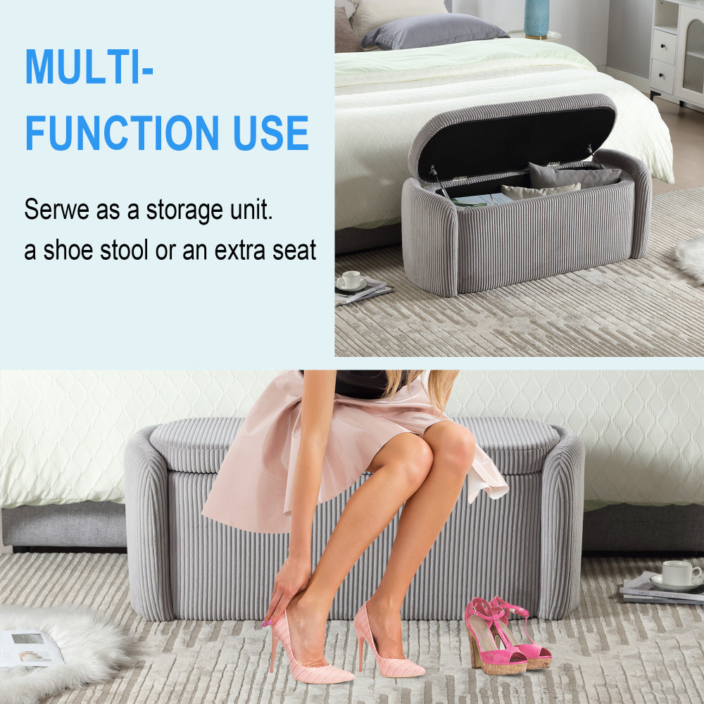 House Hold Storage Ottoman,Bedroom End Bench,Upholstered Fabric Storage Ottoman with Safety Hinge, Entryway Padded Footstool, Ottoman Bench for Living Room & Bedroom (Light Gray)
