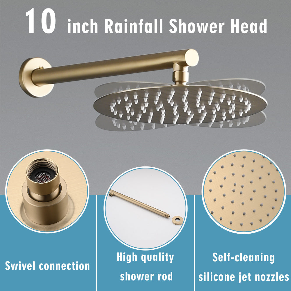 10 Inches Wall Mounted Shower with High Pressure Rain Shower Head and 5-Function Handheld Shower Head