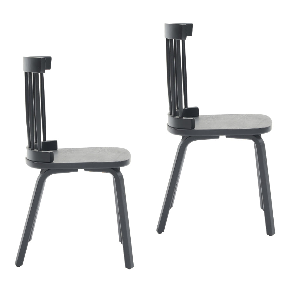 Wood Dining Chairs Set of 2 Farmhouse Spindle Back, Widen Seat, Modern Mid-Century Country Style, Black