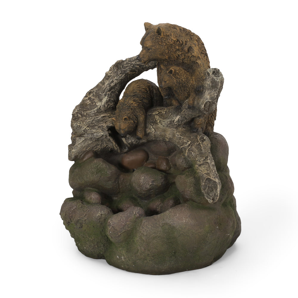 24.75" High CALLAN FOUNTAIN Weather Resistant Floor Fountain with Light, Light Brown + Moss