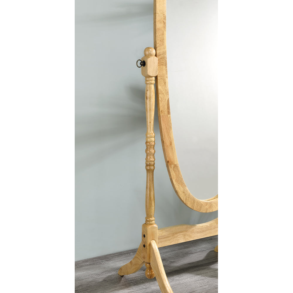 59.25" Tall Standing Wooden Floor Mirror with Natural finish, Oval Shape