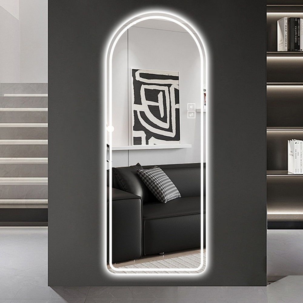 65" x 21" Arch Design LED Full Length Mirror ,Dimmable,  High Definition & Explosion-Proof, Full-Length Standing or Wall-Mounted - Brightly Lit for Makeup, Studio, and More