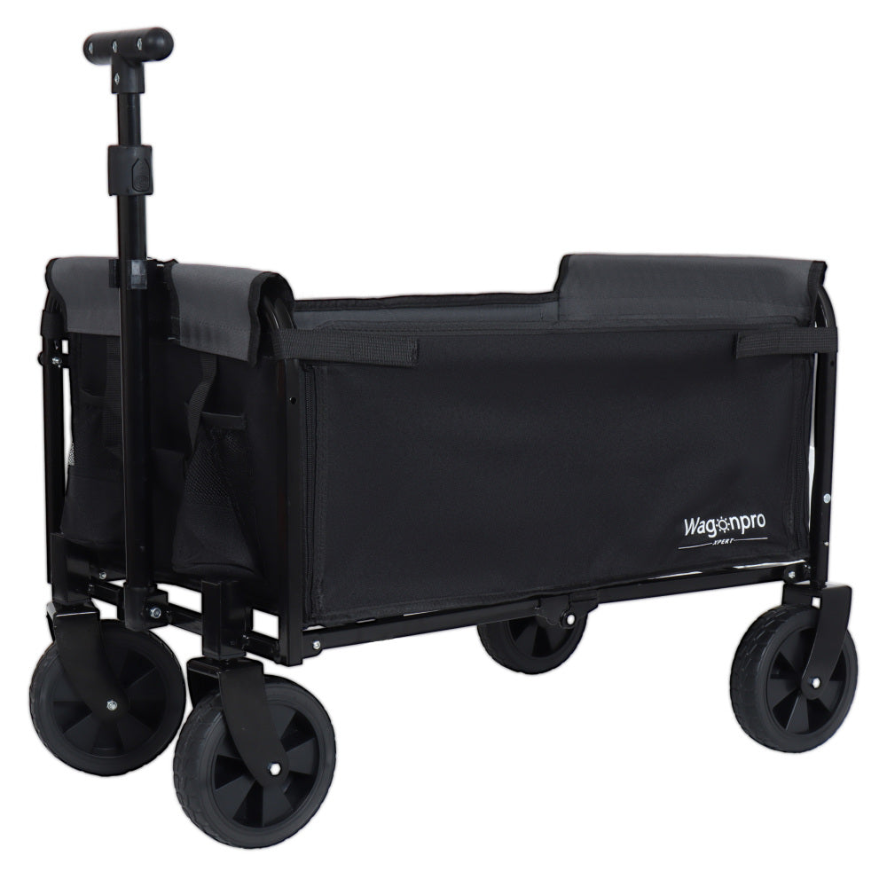 All-in-One Convertible Folding Camping Wagon Cart: Bench Seat, Storage Compartment & Included Dog Tether, Beige/Brown