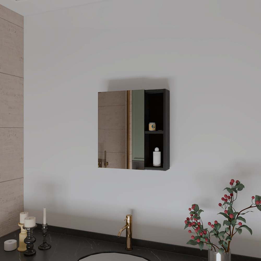 Whirlwind 1-Shelf Rectangle Medicine Cabinet  with Mirror Black Wengue