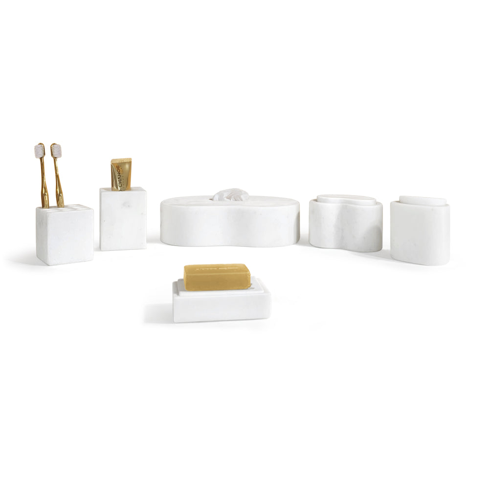White natural marble bathroom accessories set, natural stone, genuine marble, real marble