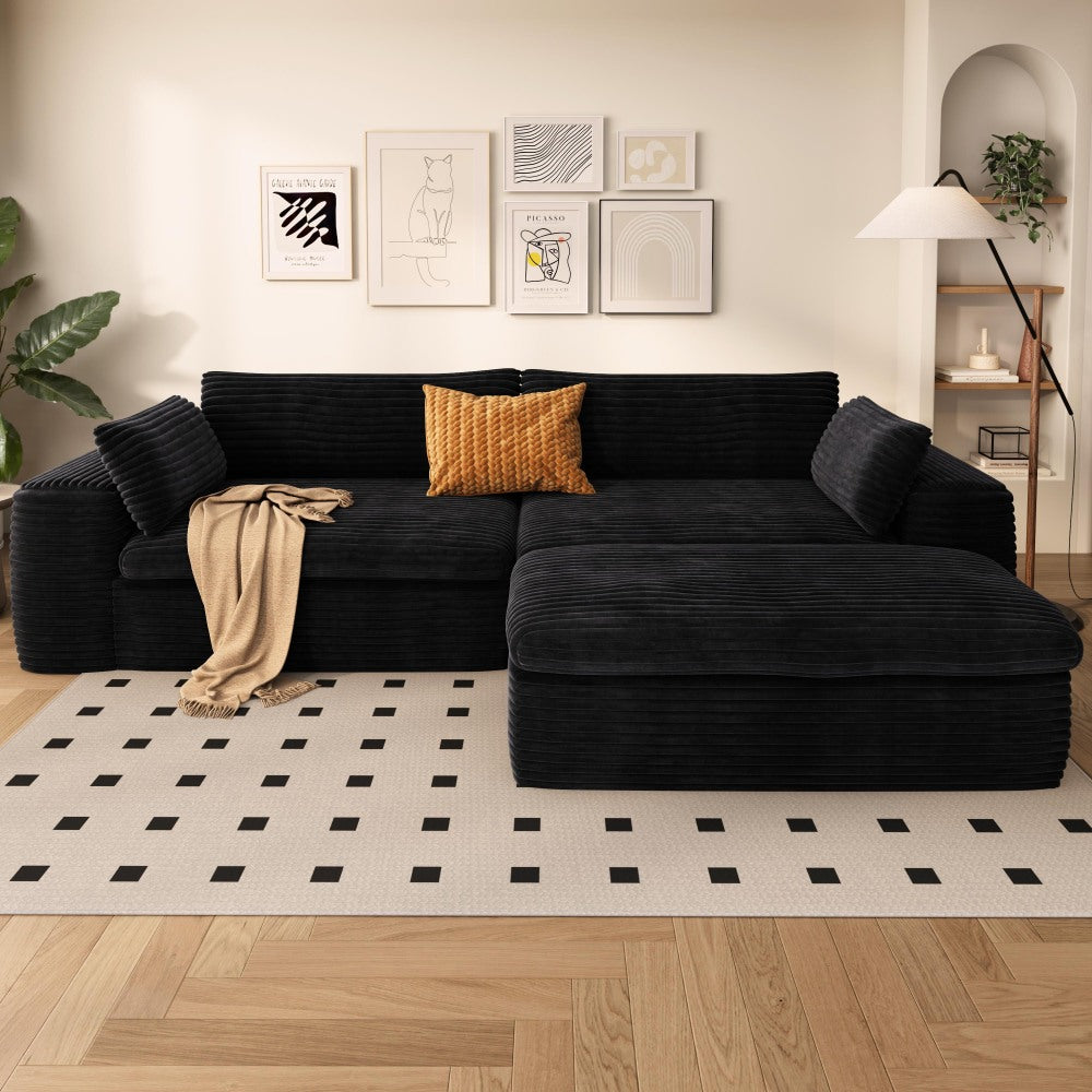 Cloud Sectional Couch with L-Shape Chaise,Modern Modular Sofa with Deep Seat, Upholstered Couches for Living Room Bedroom,No Assembly Required, Black (Corduroy Fabric)