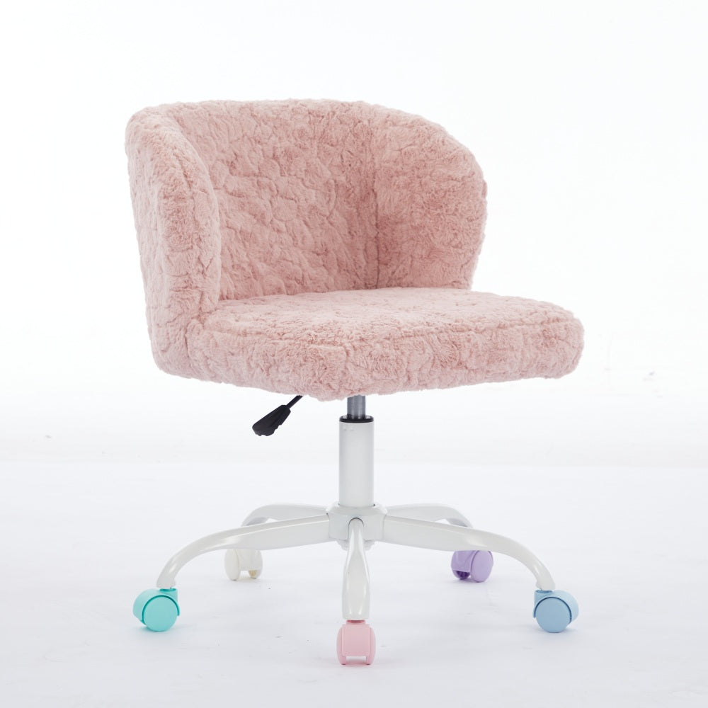 A&A Furniture Office Chair,Artificial rabbit hair Home Office Chair with Metal Base,Adjustable Desk Chair Swivel Office Chair,Vanity Chair(Pink)