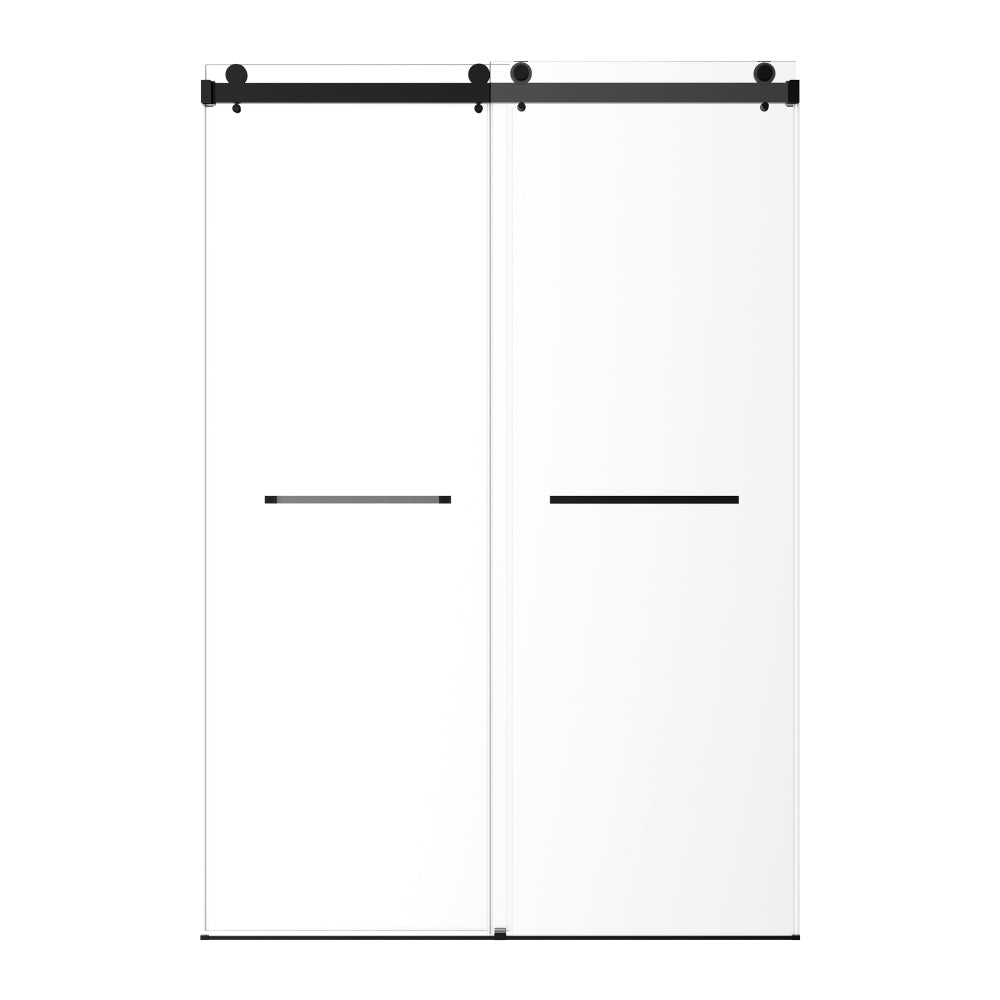 60" W x 76" H Frameless Double Sliding Shower Door, Soft-Close Matte Black Shower Screen, 5/16" (8mm) Clear Nano-Coated Tempered Glass, Dual Stainless Steel Door Handles