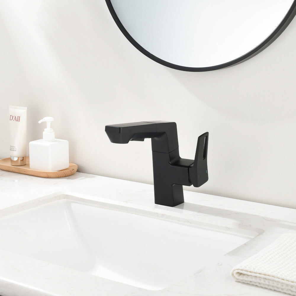 Matte Black Smart LED Bathroom Faucet - Temperature Digital Display, Pull Down Sprayer for RV and Home Sinks