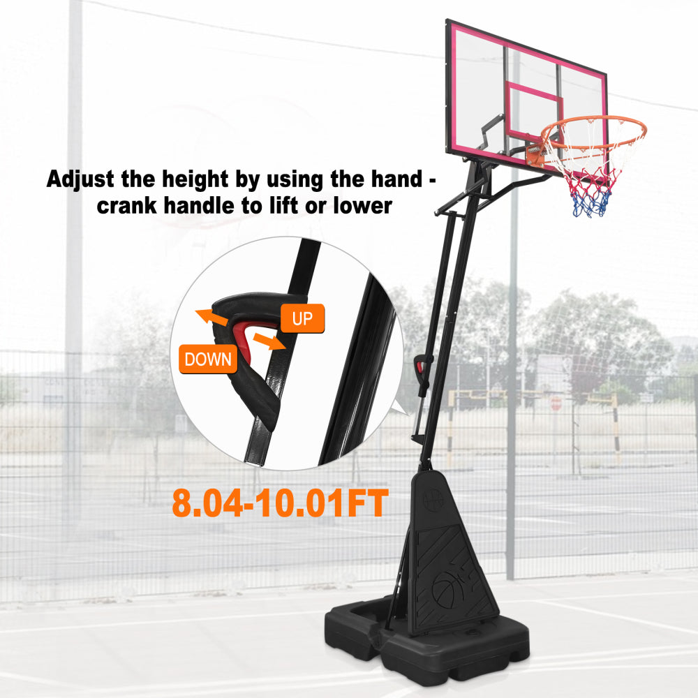 Portable Basketball Hoop for Youth Adults & Professional Match,Adjustable Height 8.04 ft to 10.01 ft,44 inch Backboard with Rebound System, Indoor/Outdoor Basketball Goal with Rebound Board and Wheels