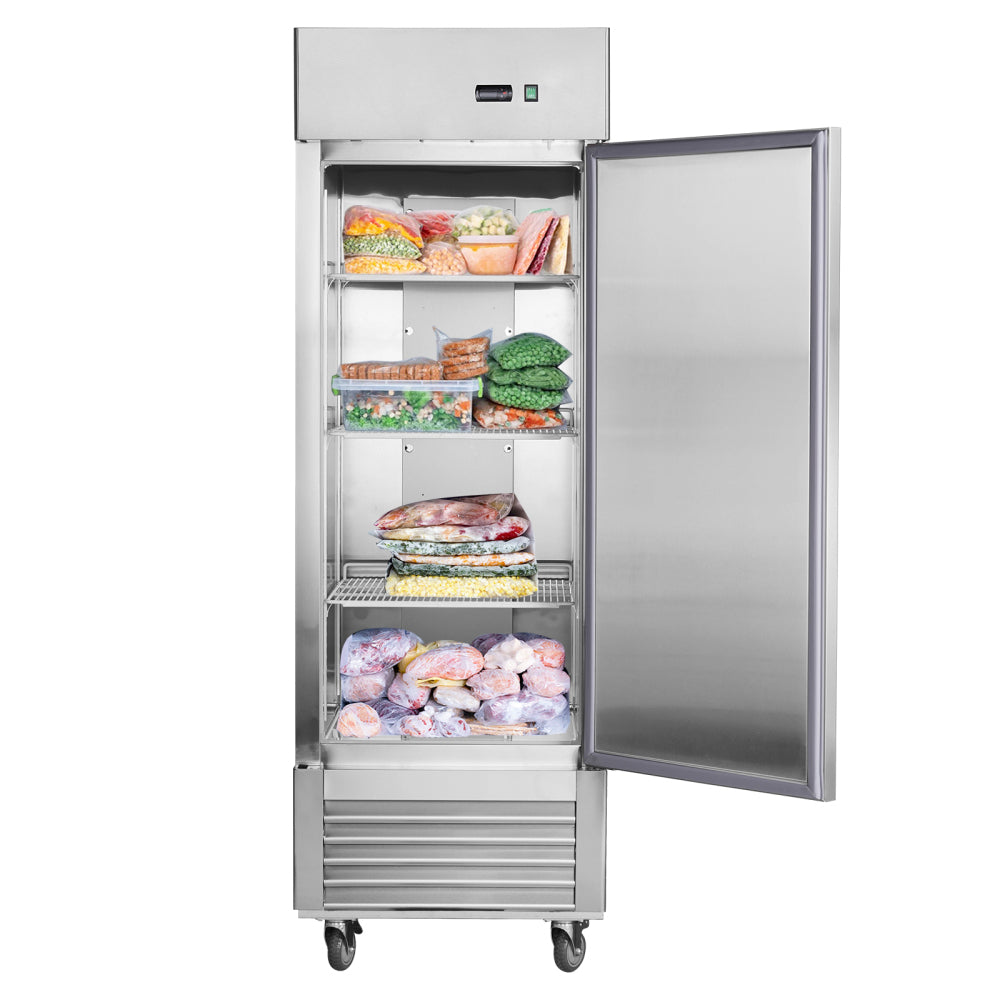 27"W Commercial Freezer Single Solid Door Stainless Steel Interior and Exterior Construction Reach-in Freezer 18.68 Cu.ft. Upright Fan Cooling Freezer for Restaurants and Commercial Environments