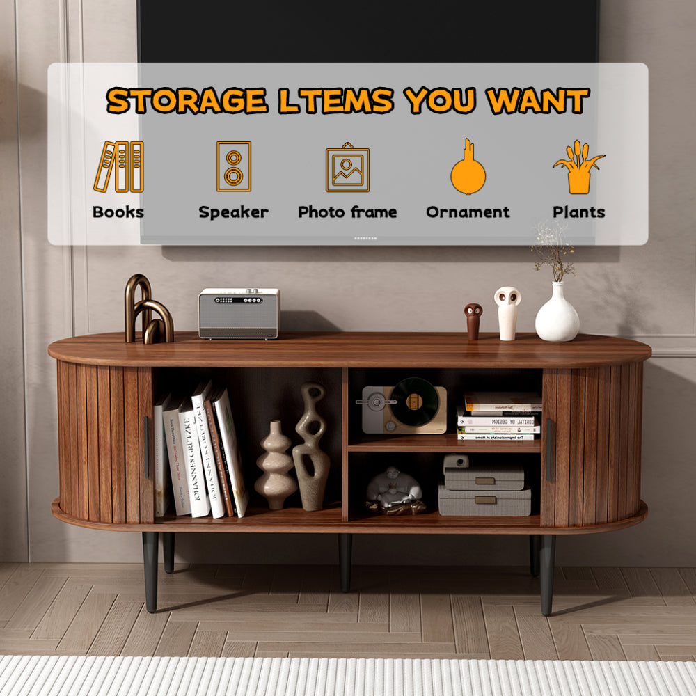 TV Stand, 47" Modern TV Console Table with Storage Compartment and Sliding Door, Gaming Entertainment Center with Cabinet for Living Room, Bedroom, Office (Walnut)