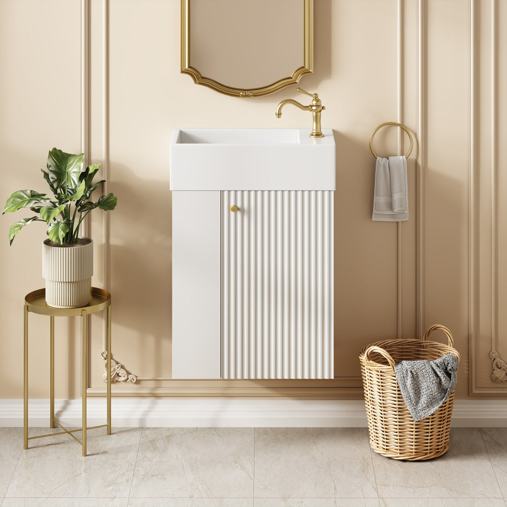 21.6" white Bathroom vanity, Combo Cabinet, Bathroom Storage Cabinet, Single Ceramic Sink, Left side storage