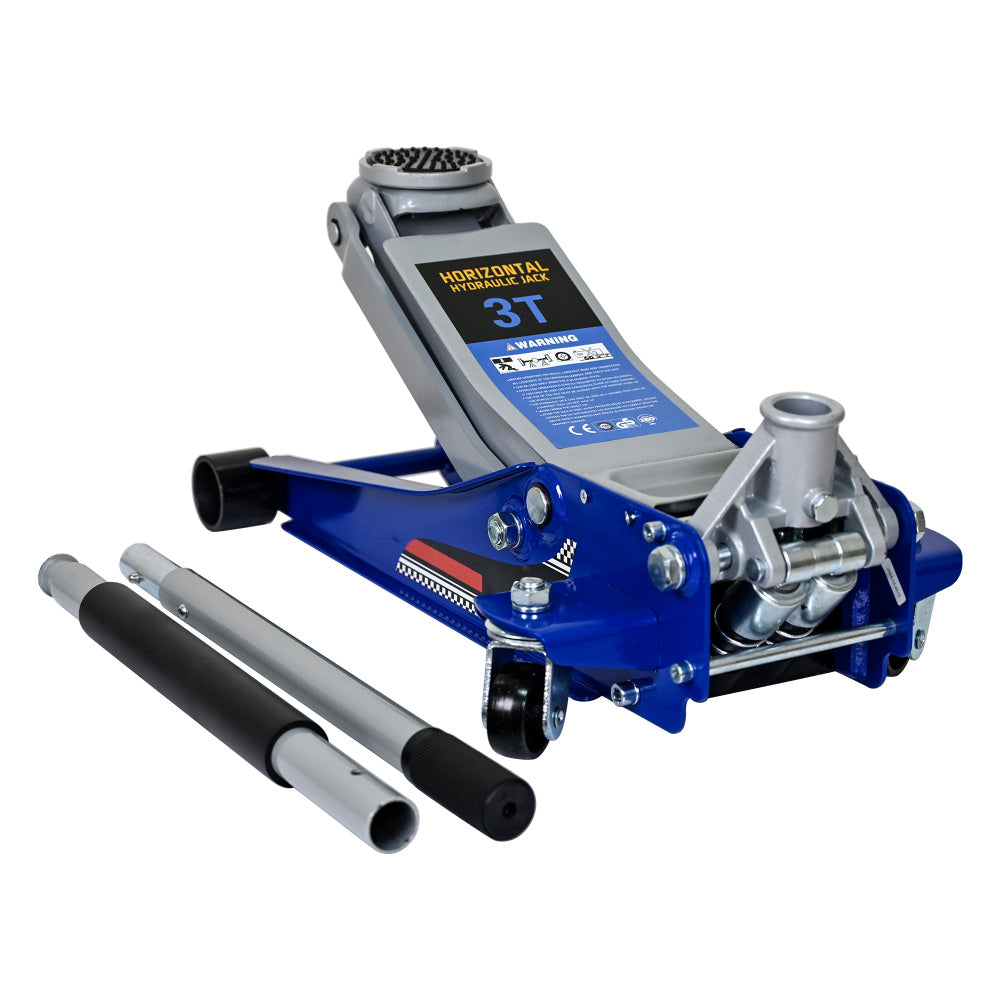 3T Aluminum Iron Horizontal Jack/Hydraulic Trolley Service/Floor Jack with Extra Saddle (Fits: SUVs and Extended Height Trucks): 3 Ton (6,600 lb) Capacity, Blue&Silver