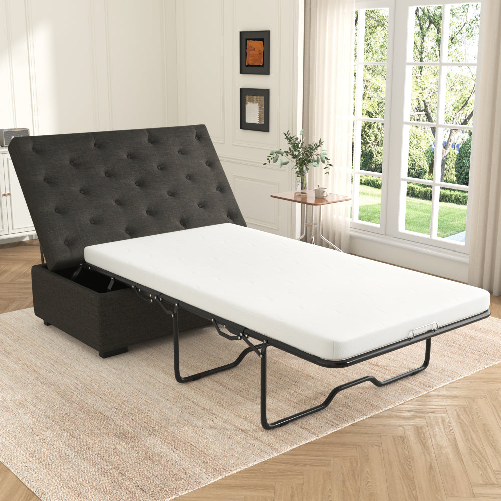 Folding Sofa Bed, 49.6" Ottoman with a Folding Sofa Bed, Convertible Ottoman Sleeper with Memory Mattress and Tufted Design for Living Room, Gray