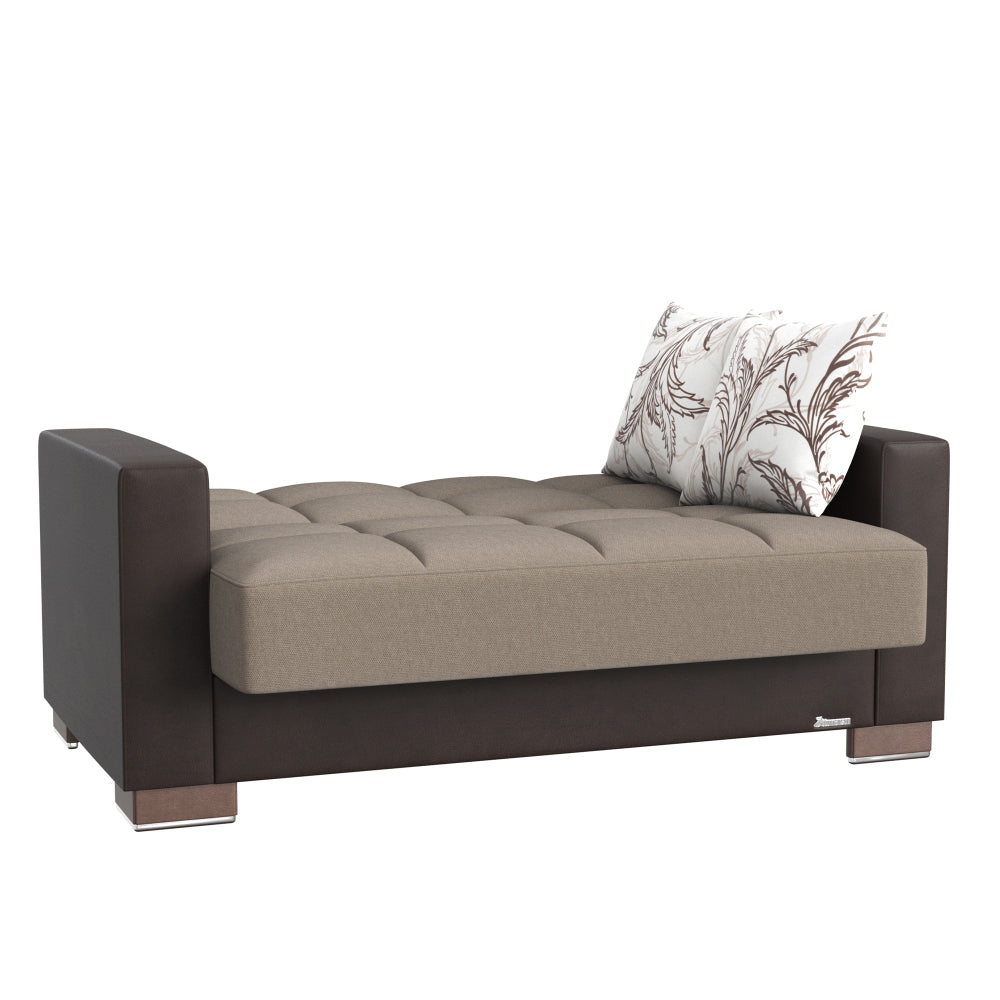 PrimeNest ZenAero Collection Upholstered Convertible Loveseat with Storage, Beige/Brown-PU Chenille