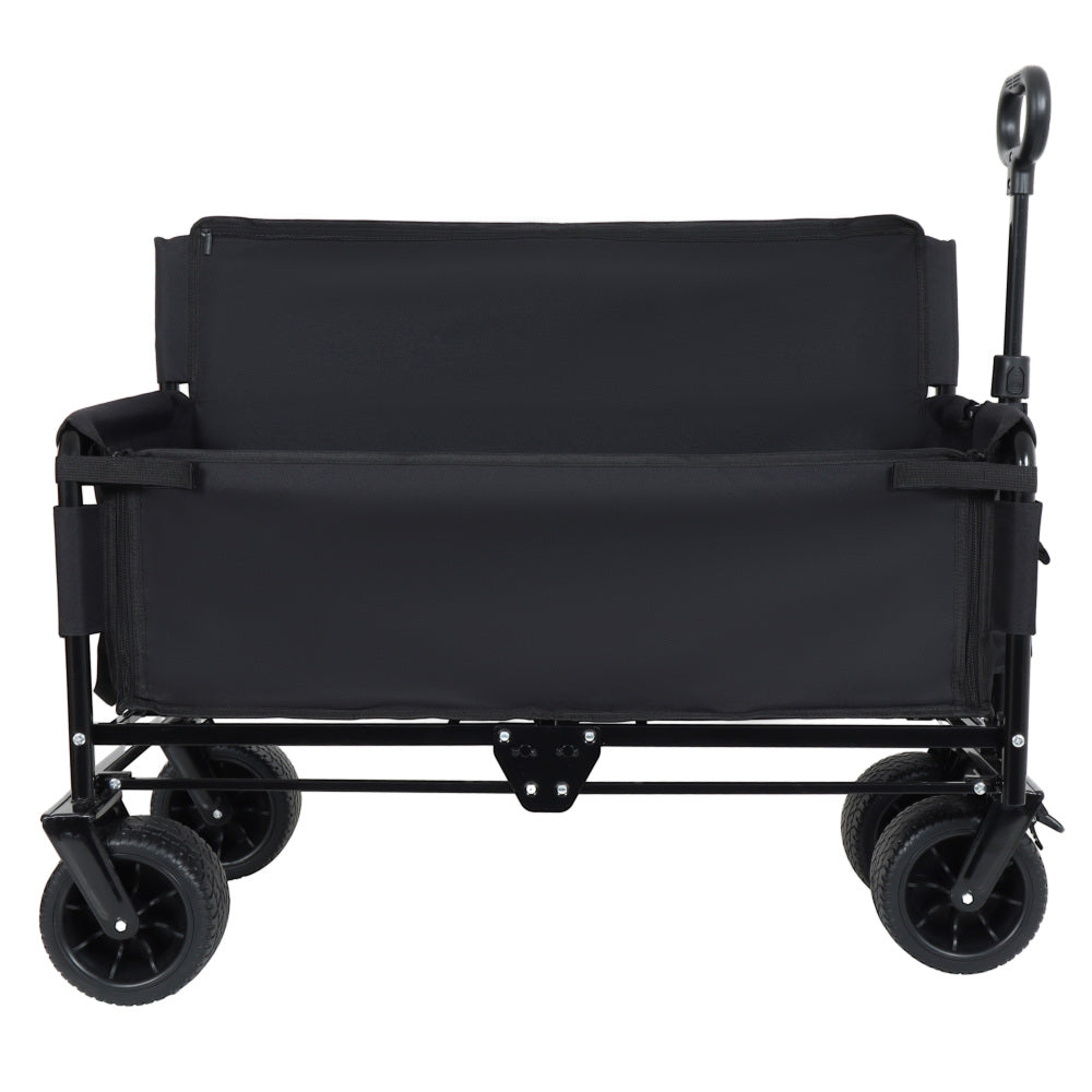 3-in-1 Convertible Folding Wagon Cart with Bench Seat & Storage - 500lbs Heavy-Duty Utility Wagon, 180L Capacity All-Terrain Wheels for Camping, Beach, Sports, Garden, black