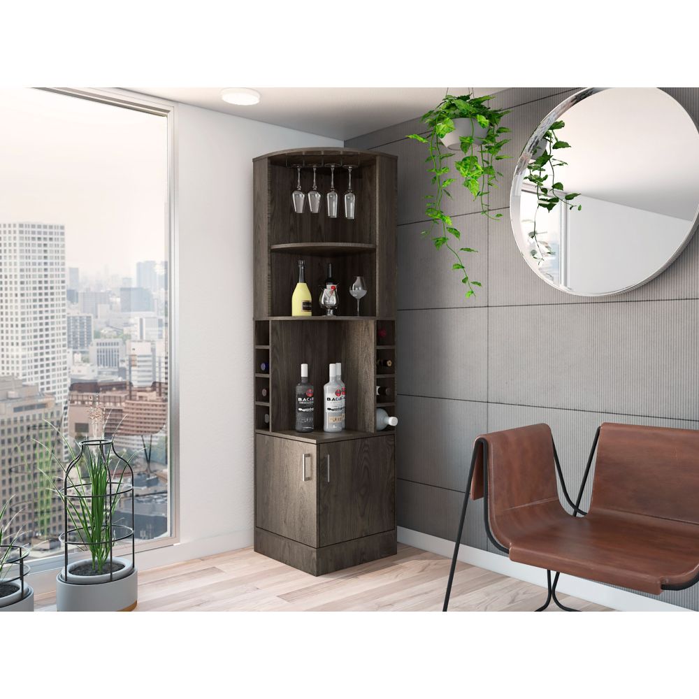 Seattle Bar Cabinet, Eight Bottle Cubbies, Two Large Open Shelves