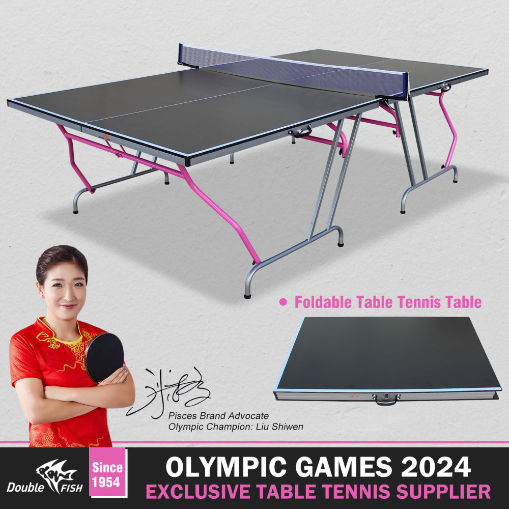 DOUBLE FISH Table Tennis Table, 8×4 Ft Foldable & Portable Ping Pong Table Set With 2 Table Tennis Paddles, 3 Balls And Net For Indoor Outdoor Use