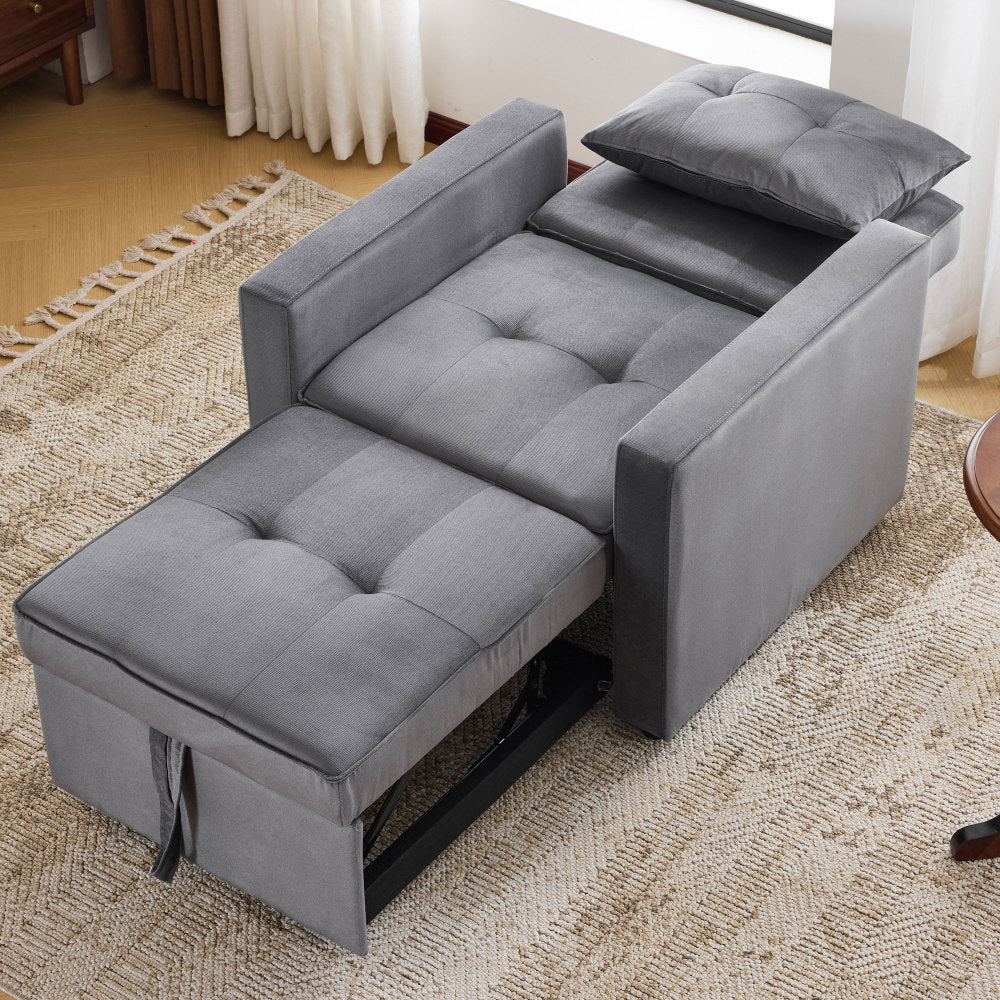 Convertible Sleeper Sofa Chair Bed with Pillow & Pocket, 3-in-1 Sofa Bed Sleeper Chair in Modern Velvet Fabric for Living Room, Bedroom, Study, Apartment, Gray
