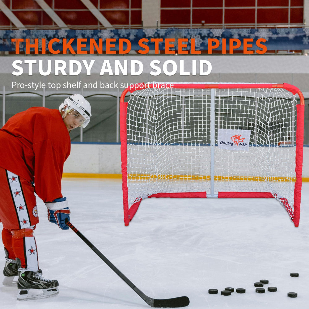 DOUBLE FISH Premium Steel Street Hockey Goal Set - 72"x48", Indoor/Outdoor, Durable & Portable with Reinforced Net And Easy Assembly