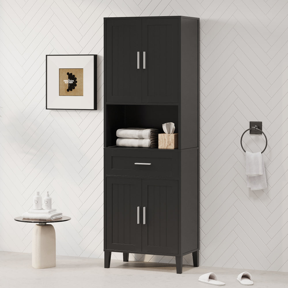70.9" High Freestanding Tall Bathroom Cabinet with a Drawer, 2 Cabinets, 4 Soft-Close Doors, 2 Adjustable Shelves, Open Storage, for Bathroom, Living Room, Laundry Room