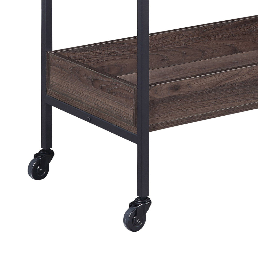 Rectangular Serving Cart with 2 Tier Shelf, Walnut and Black