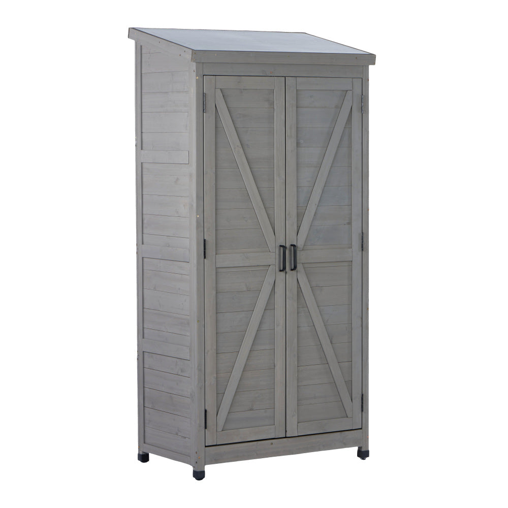 Potting Bench with Storage Cabinet and Metal Table Top for Outdoor Patio, Garden Furniture Wood Workstation Grey 31.5x17x36''