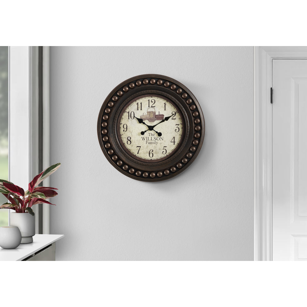 Clocks, 20" Round, Wall Clock, Antique Brown, Transitional