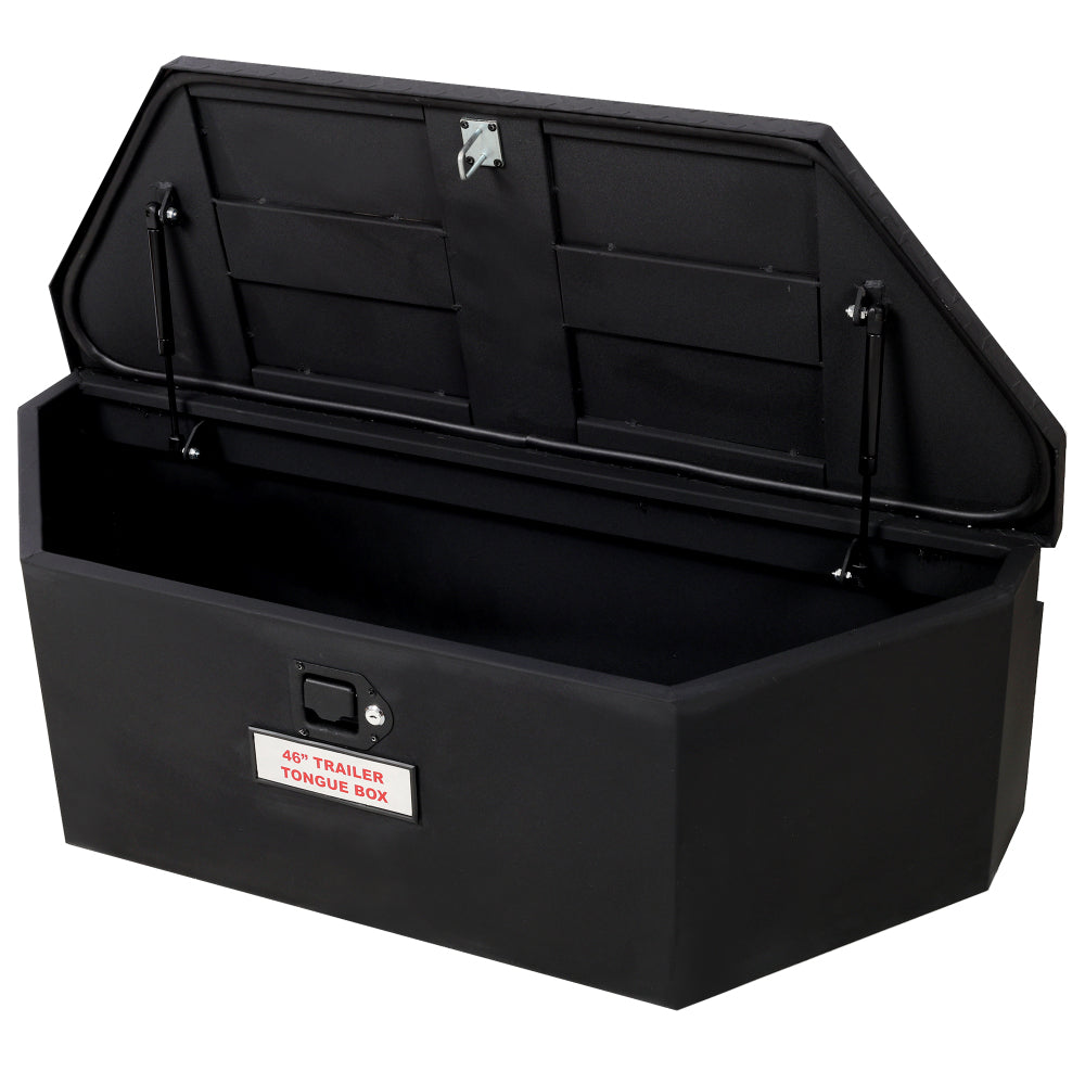 46"X18"X14.5" Tongue Truck Box Black Heavy Duty Steel Trailer Tongue Box, 6.7 CUFT Capacity, With Lock and Keys, Black color