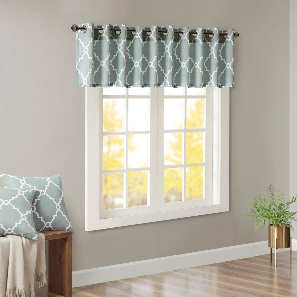 Fretwork Print Grommet Top Window Valance Beige/Gold 50x18"