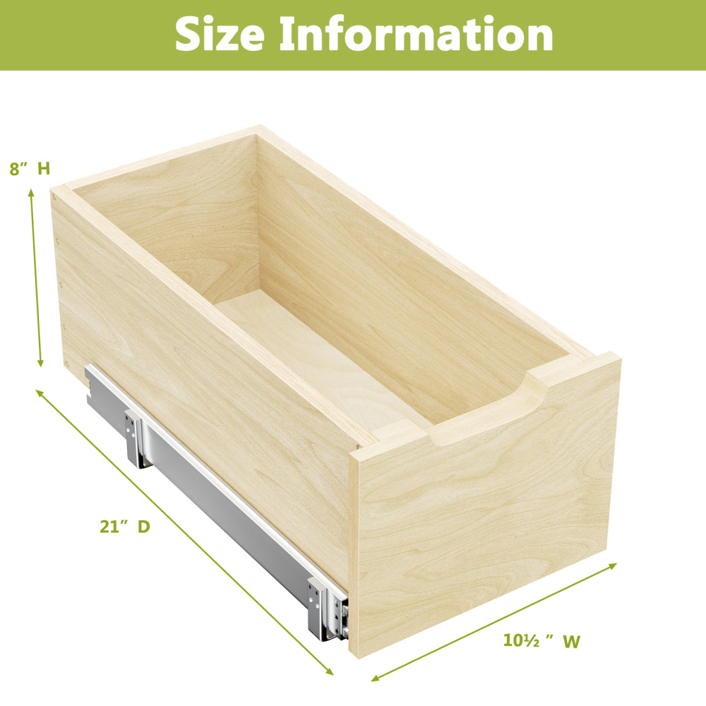 Hard Close Pull Out Cabinet Organizer 8" High Drawer 10½" W x 21" D Wood Slide Out Shelves Cabinet Storage Organizer with Full Extension Rail Slides Pull Out Drawer for Kitchens Cabinet Pantry