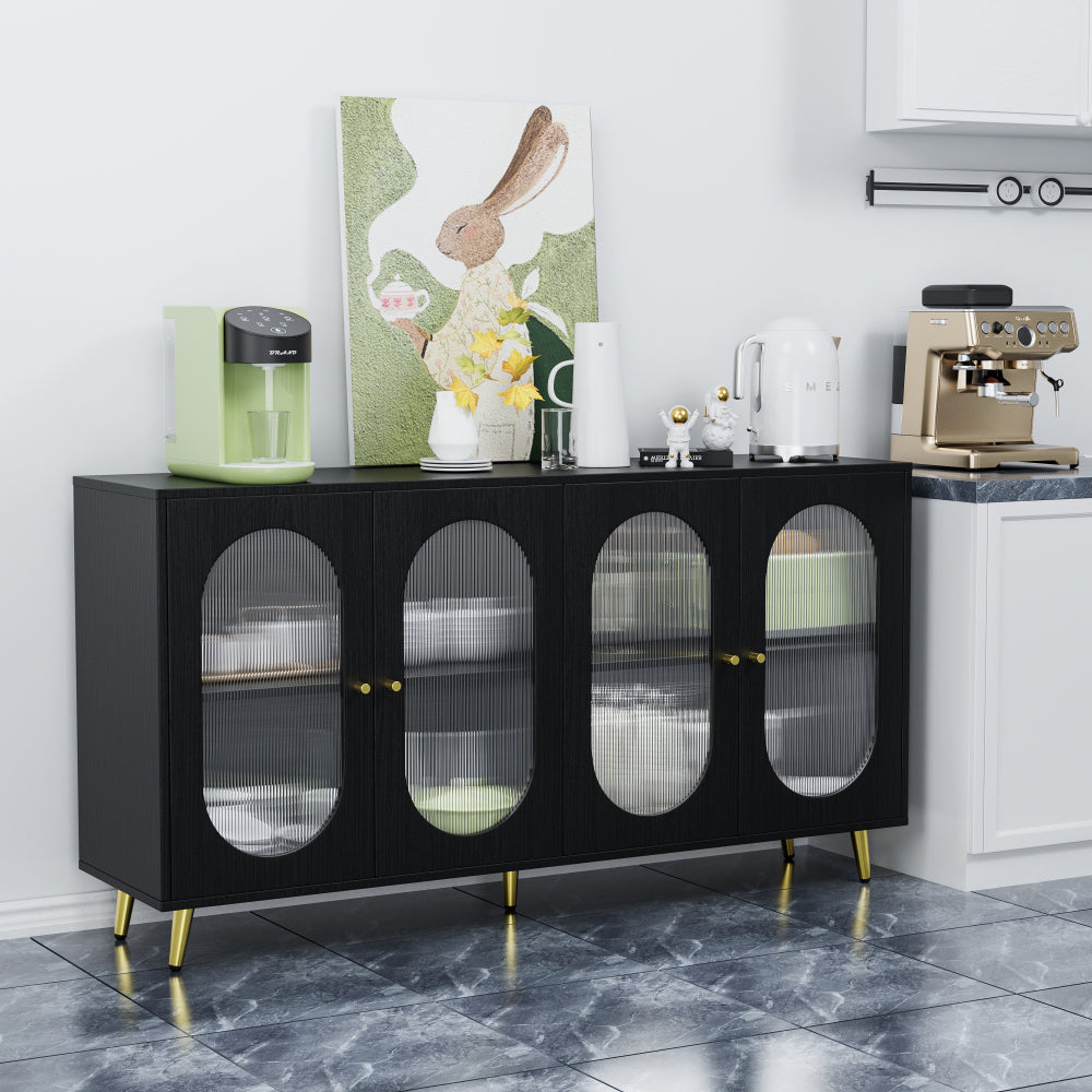 Buffet Cabinet with Storage, 60'' Storage Cabinet with 4 Acrylic Doors, Accent Cabinet, Sideboard Cabinet for Hallway, Entry, Living Room, White