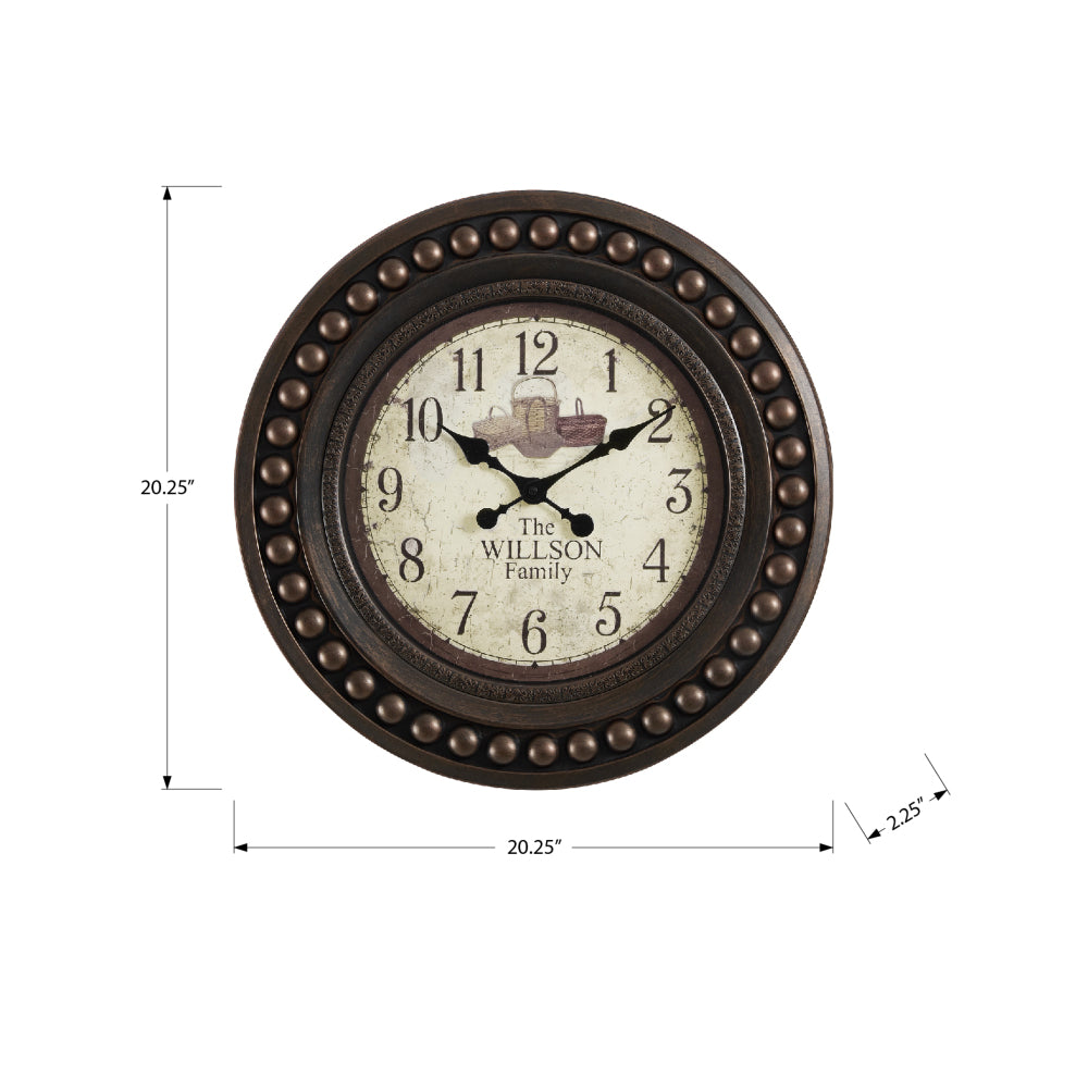 Clocks, 20" Round, Wall Clock, Antique Brown, Transitional
