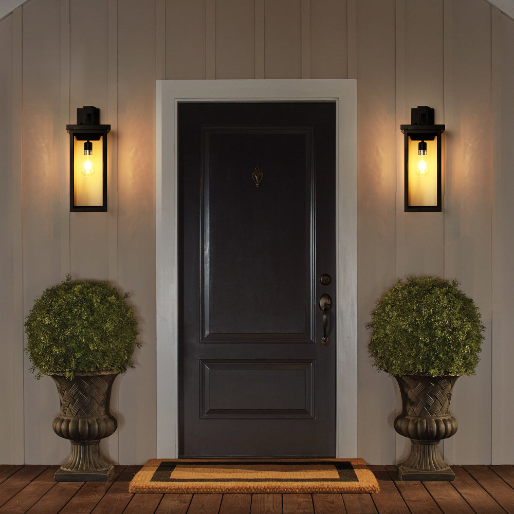 20"(H) Set of 2 Modern Outdoor Wall Lanterns with Black Metal Frame and Clear Glass, Ambient Light Sensors,Weatherproof Wall Sconces for Porch, Garage, or Entryway Lighting, E26 Bulb Compatible