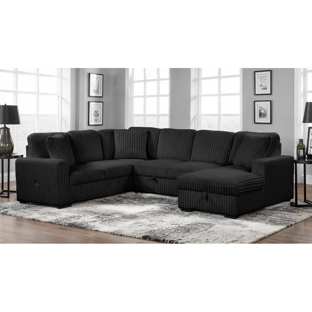 Grande Modern Style Sectional Sofa with USB-C, Sleeper Function & Storage Made with wood in Black (NJ INVENTORY)