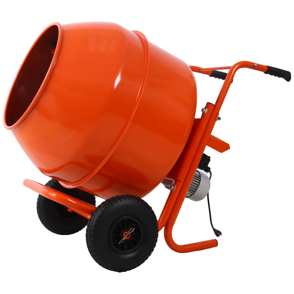 224L 8CUFT horizontal portable cement mixer,Wheel Barrow Portable Cement Concrete Mixer 115V-60HZ,orange color